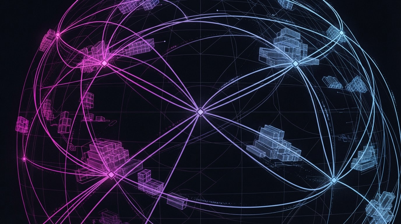 Abstract Dipp AI illustration for Logistics & Transportation: agentic execution governed by named human authority