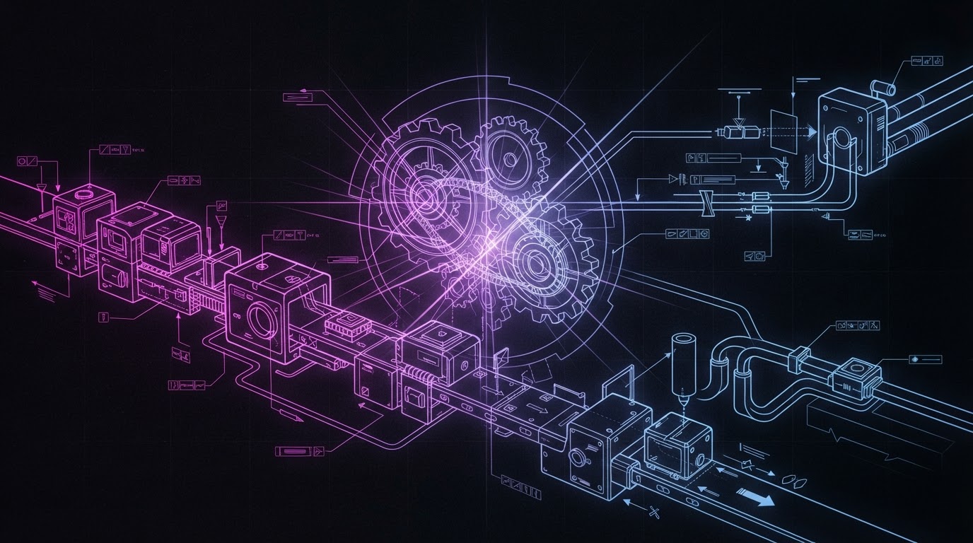Abstract Dipp AI illustration for Manufacturing: agentic execution governed by named human authority