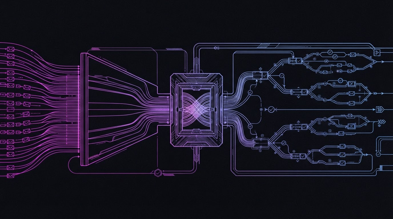 Abstract Dipp AI illustration for Insurance: agentic execution governed by named human authority
