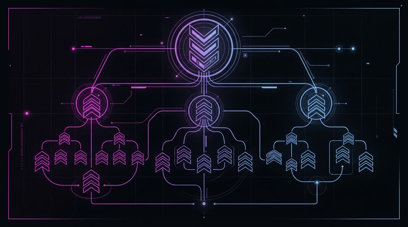 Abstract Dipp AI illustration for Military & Defense: agentic execution governed by named human authority