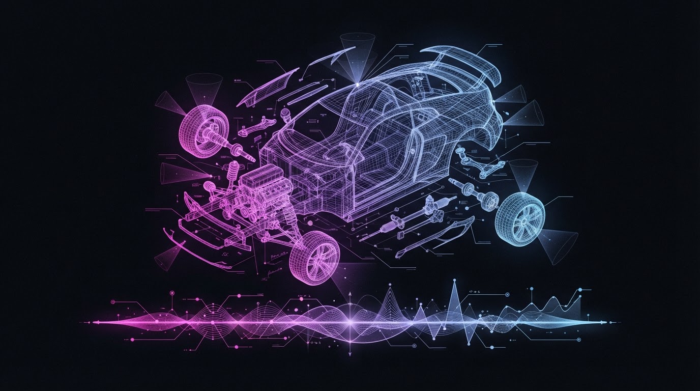 Abstract Dipp AI illustration for Automotive: agentic execution governed by named human authority
