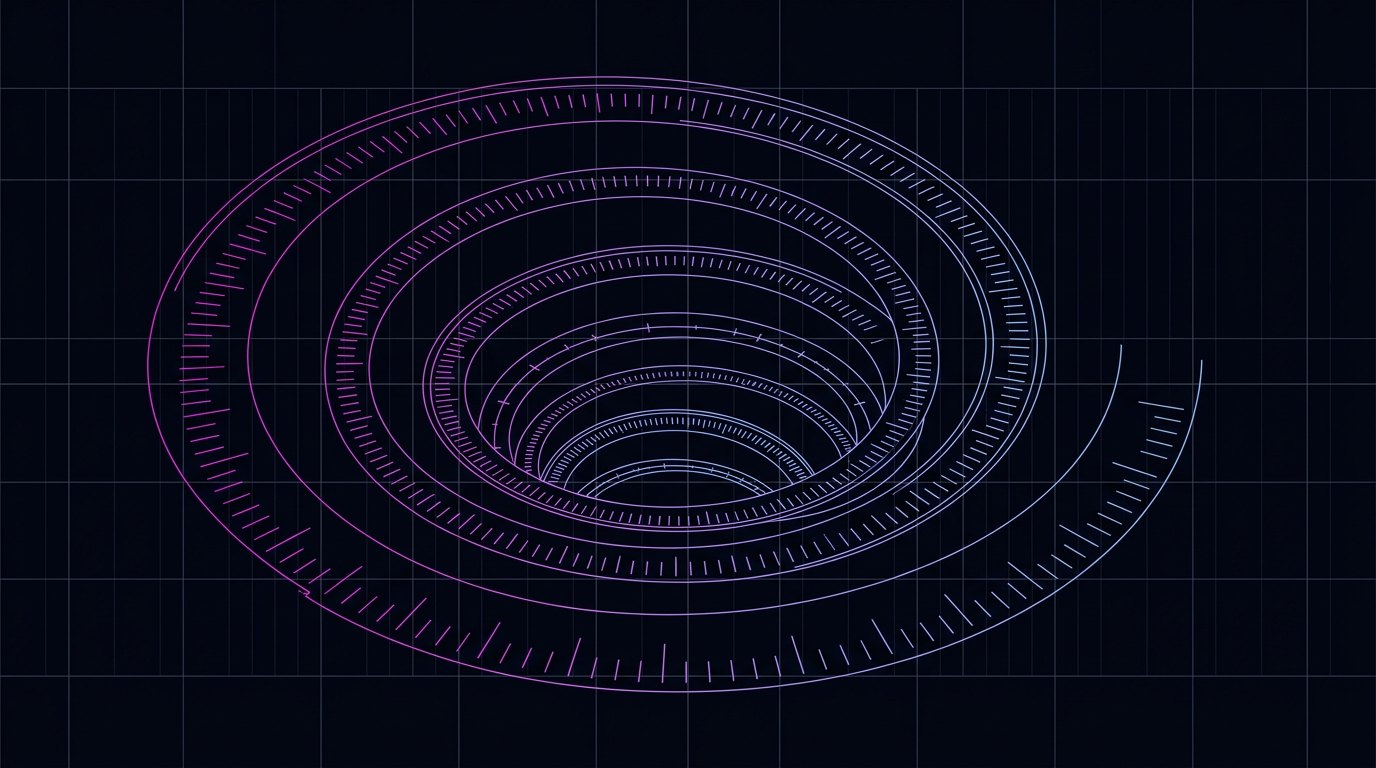 A descending spiral of sealed, timestamped audit records