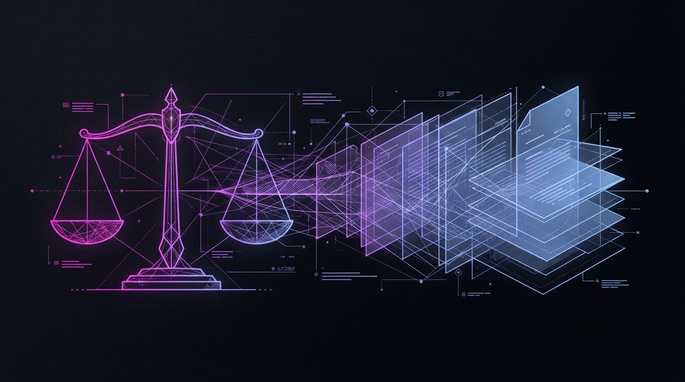 Abstract Dipp AI illustration for Legal Services: agentic execution governed by named human authority