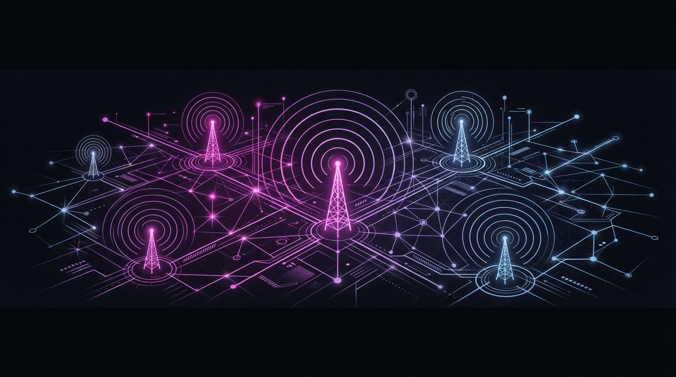 Abstract Dipp AI illustration for Telecommunications: agentic execution governed by named human authority