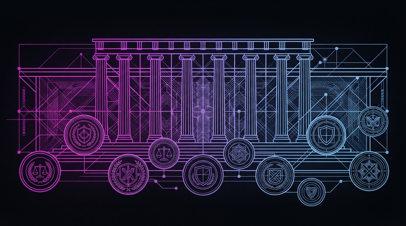Abstract Dipp AI illustration for Government & Public Sector: agentic execution governed by named human authority