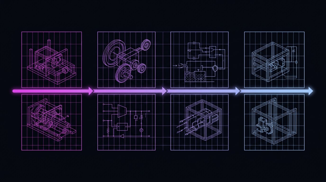 Four ordered stages connected by a single directional throughline