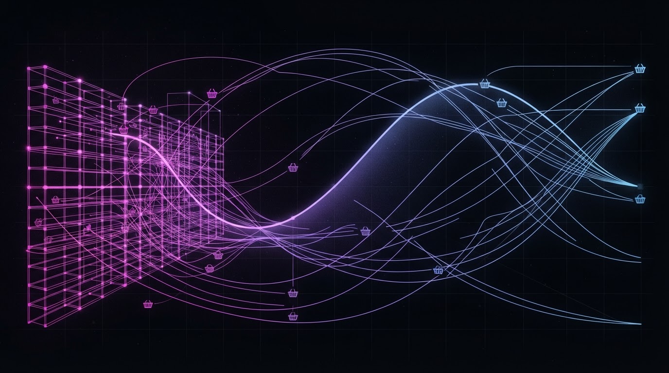 Abstract Dipp AI illustration for Retail: agentic execution governed by named human authority