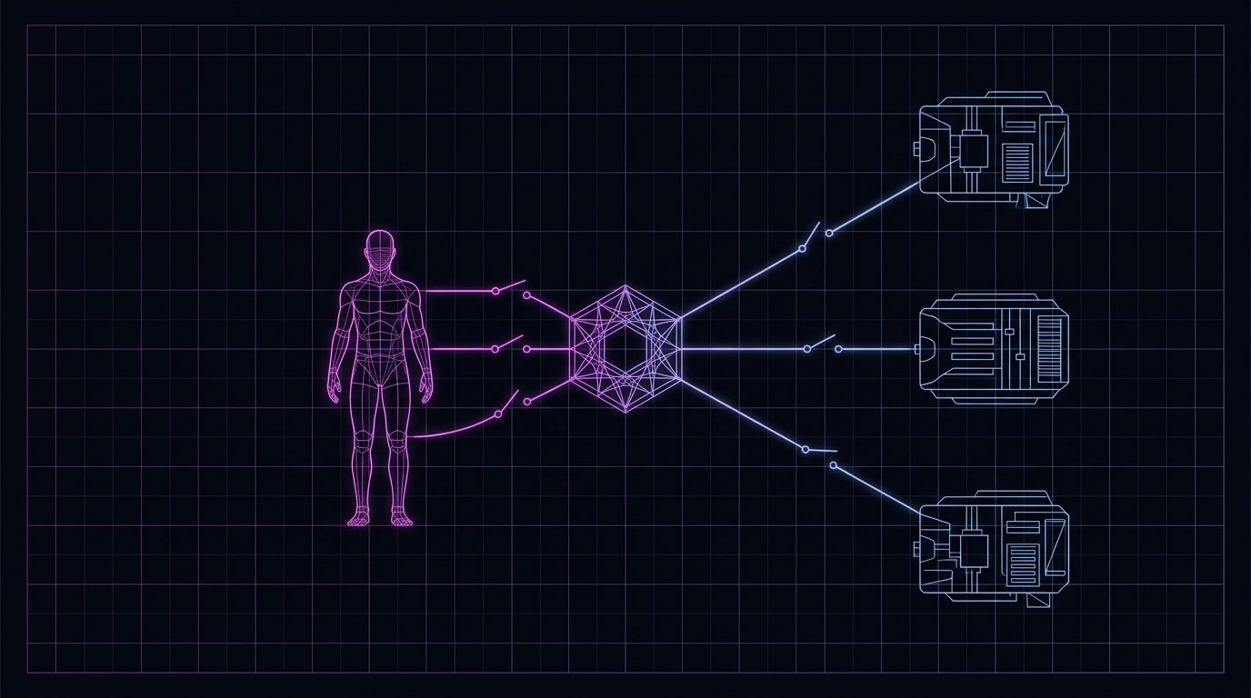 A named human bound by cryptographic filaments to the agents acting on their authority